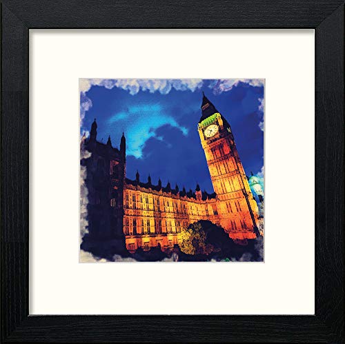 lumartos London Houses Of Parliament At Night – Black Wood Frame Wall Art – Framed Wall Art Print by Lumartos Premium Home Décor