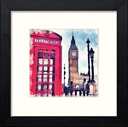 lumartos London Telephone Box – Black Wood Frame Wall Art – Framed Wall Art Print by Lumartos Premium Home Décor