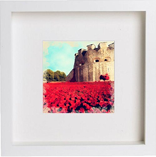 lumartos London Tower Of London Poppies 121 – White Frame Wall Art – Framed Wall Art Print by Lumartos Premium Home Décor