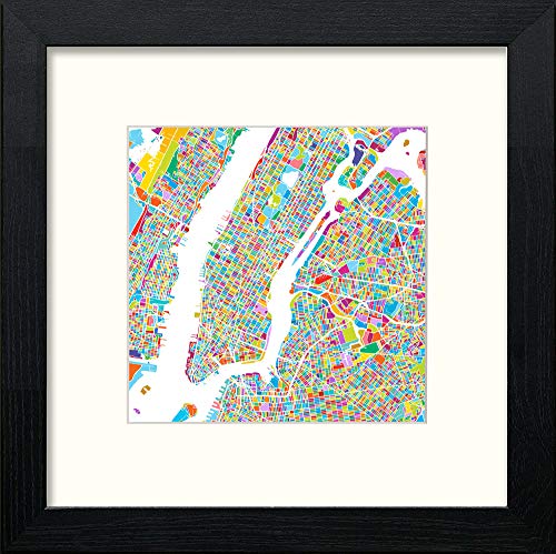 lumartos Manhattan Map – Black Wood Frame Wall Art – Framed Wall Art Print by Lumartos Premium Home Décor