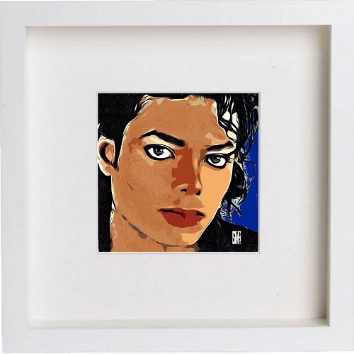 lumartos Michael Jackson 144 – White Frame Wall Art – Framed Wall Art Print by Lumartos Premium Home Décor