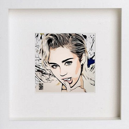 lumartos Miley Cyrus 147 – White Frame Wall Art – Framed Wall Art Print by Lumartos Premium Home Décor