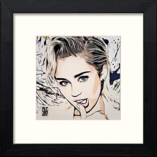 lumartos Miley Cyrus – Black Wood Frame Wall Art – Framed Wall Art Print by Lumartos Premium Home Décor
