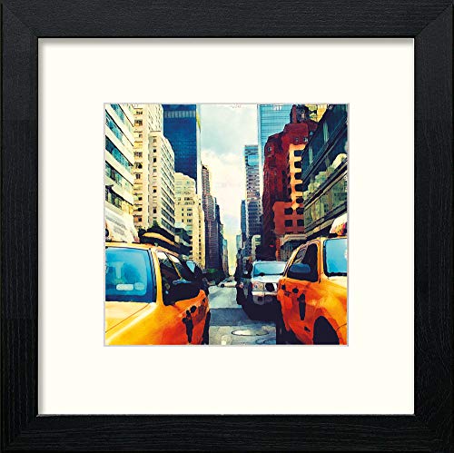 lumartos New York Yellow Cab – Black Wood Frame Wall Art – Framed Wall Art Print by Lumartos Premium Home Décor