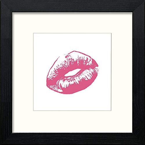 lumartos Pink Lips – Black Wood Frame Wall Art – Framed Wall Art Print by Lumartos Premium Home Décor