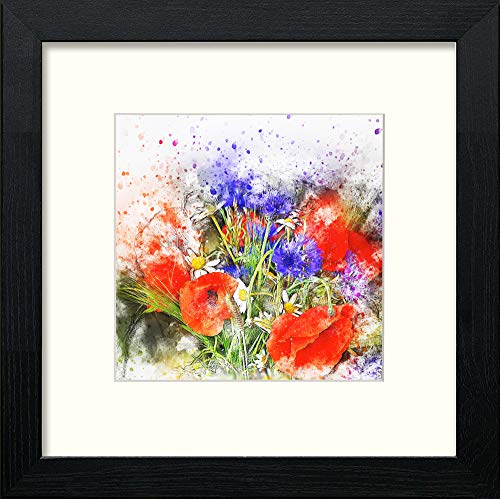 lumartos Poppies And Daisies – Black Wood Frame Wall Art – Framed Wall Art Print by Lumartos Premium Home Décor