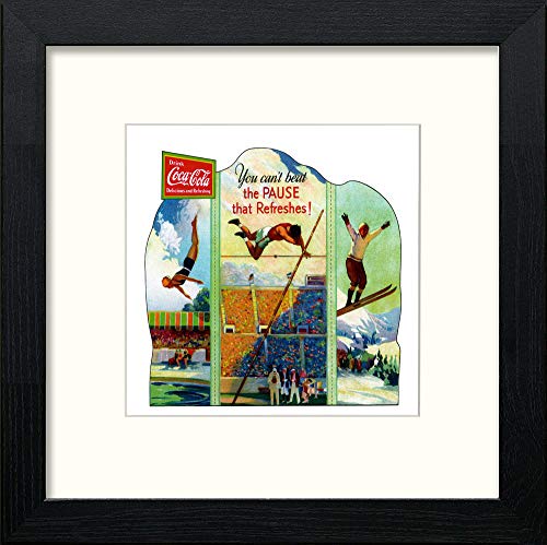 lumartos Poster Vintage Coca Cola Olympic Advert – Black Wood Frame Wall Art – Framed Wall Art Print by Lumartos Premium Home Décor