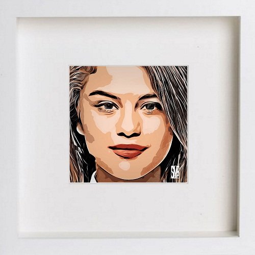 lumartos Selena Gomez 184 – White Frame Wall Art – Framed Wall Art Print by Lumartos Premium Home Décor