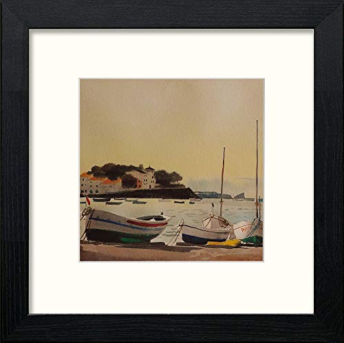 lumartos Sunset Boats – Black Wood Frame Wall Art – Framed Wall Art Print by Lumartos Premium Home Décor