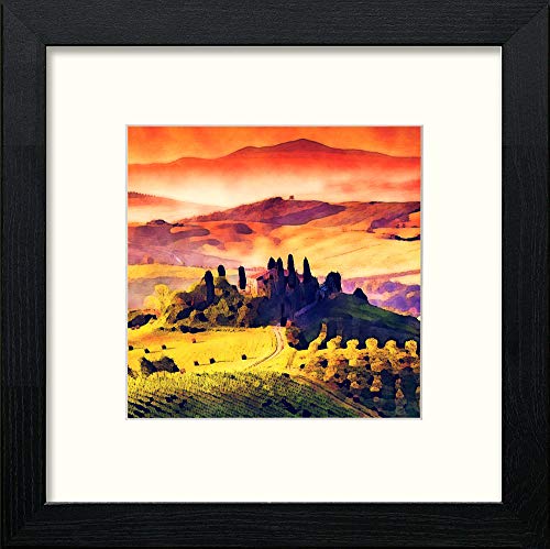 lumartos Tuscan Landscape At Dusk – Black Wood Frame Wall Art – Framed Wall Art Print by Lumartos Premium Home Décor