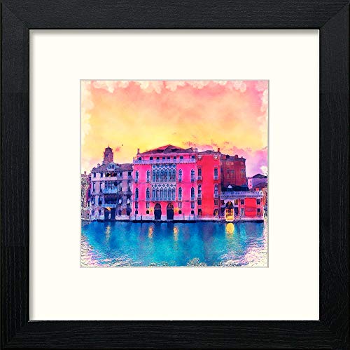 lumartos Venice Italy Sunset Grand Canal – Black Wood Frame Wall Art – Framed Wall Art Print by Lumartos Premium Home Décor