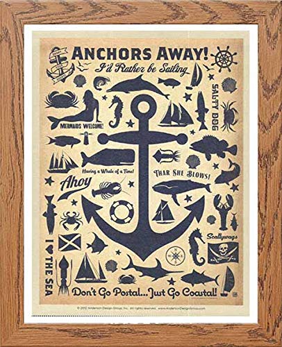 lumartos Vintage Anchors Away Beach Seaside Poster Travel Poster (42 – Wood – Framed Wall Art Print by Lumartos Premium Home Décor