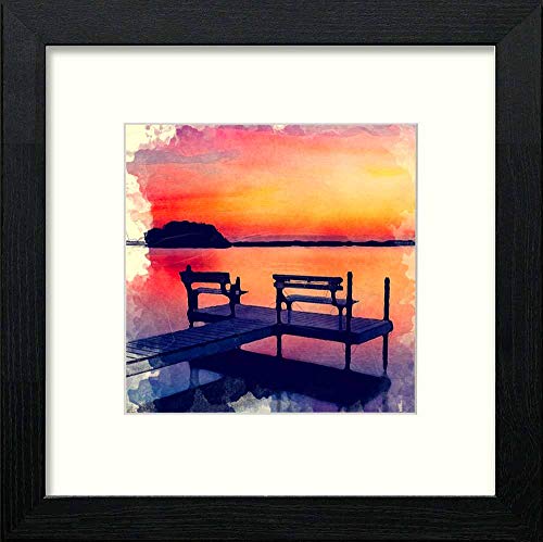 lumartos Vintage Benches At Sunset – Black Wood Frame Wall Art – Framed Wall Art Print by Lumartos Premium Home Décor