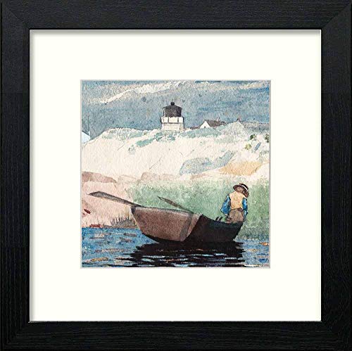 lumartos Vintage Boy In Boat – Black Wood Frame Wall Art – Framed Wall Art Print by Lumartos Premium Home Décor