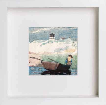 lumartos Vintage Boy In Boat – White Frame Wall Art – Framed Wall Art Print by Lumartos Premium Home Décor