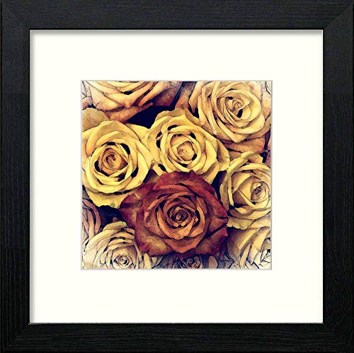 lumartos Vintage Bunch Of Roses – Black Wood Frame Wall Art – Framed Wall Art Print by Lumartos Premium Home Décor