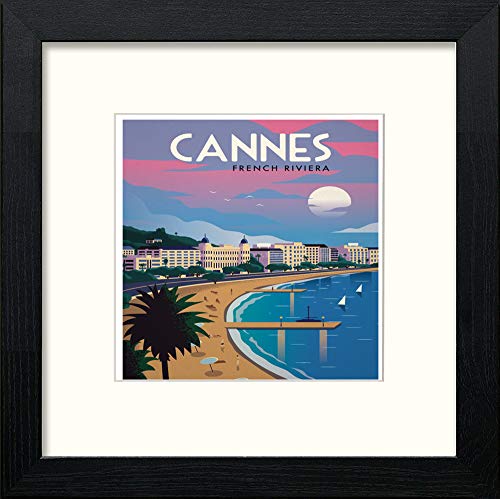 lumartos Vintage Cannes Poster – Black Wood Frame Wall Art – Framed Wall Art Print by Lumartos Premium Home Décor