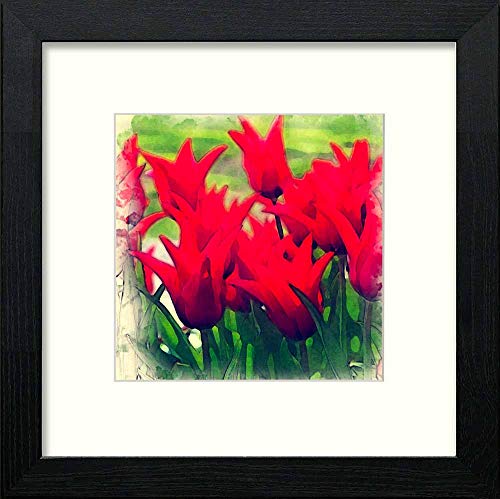 lumartos Vintage Floral Star Red – Black Wood Frame Wall Art – Framed Wall Art Print by Lumartos Premium Home Décor