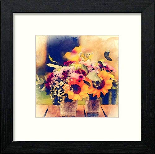 lumartos Vintage Flowers On Bench – Black Wood Frame Wall Art – Framed Wall Art Print by Lumartos Premium Home Décor