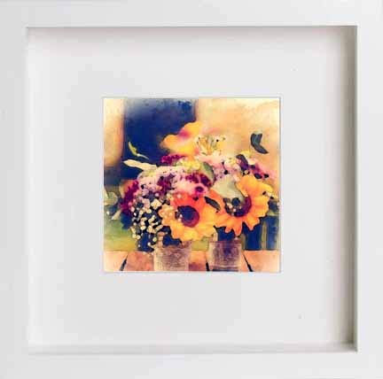 lumartos Vintage Flowers On Bench – White Frame Wall Art – Framed Wall Art Print by Lumartos Premium Home Décor