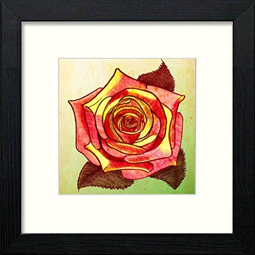 lumartos Vintage Ink Sketch Rose – Black Wood Frame Wall Art – Framed Wall Art Print by Lumartos Premium Home Décor