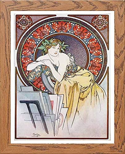 lumartos Vintage Poster Alphonse Mucha Femme Au Carton A Dessinsgirl With Ea – Framed Wall Art Print by Lumartos Premium Home Décor