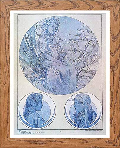 lumartos Vintage Poster Alphonse Mucha Figures Dcoratives 1905 Blue – Wood F – Framed Wall Art Print by Lumartos Premium Home Décor