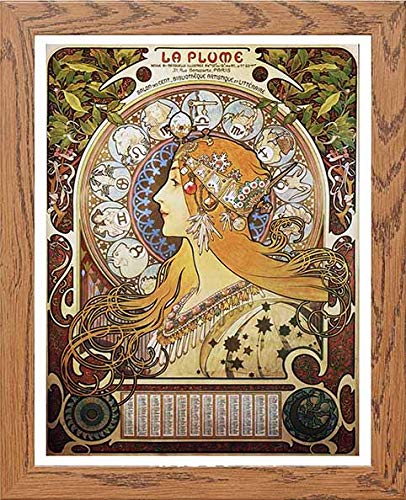 lumartos Vintage Poster Alphonse Mucha La Plumezodiac 1896 – Wood Frame Wall – Framed Wall Art Print by Lumartos Premium Home Décor