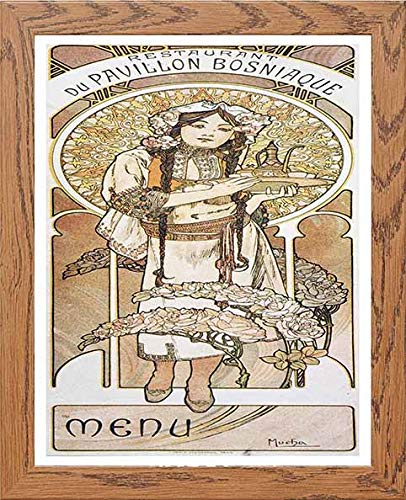 lumartos Vintage Poster Alphonse Mucha Menu Restaurant Du Pavillion Bosniaqu – Framed Wall Art Print by Lumartos Premium Home Décor