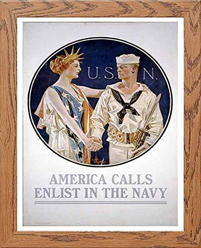 lumartos Vintage Poster America Calls Enlist In The Navy – Framed Wall Art Print by Lumartos Premium Home Décor