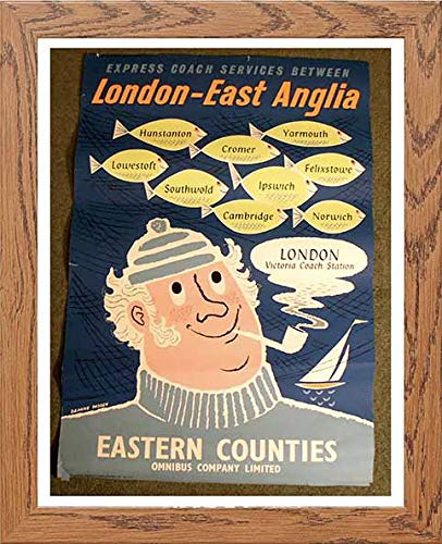 lumartos Vintage Poster Express Coach Services London East Anglia – Wood Fra – Framed Wall Art Print by Lumartos Premium Home Décor
