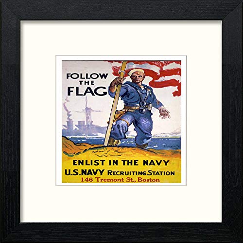 lumartos Vintage Poster Follow The Flag – Black Wood Frame Wall Art – Framed Wall Art Print by Lumartos Premium Home Décor