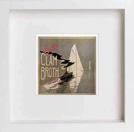 lumartos Vintage Poster Fullers Clam Broth – White Frame Wall Art – Framed Wall Art Print by Lumartos Premium Home Décor