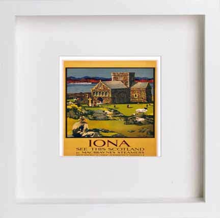 lumartos Vintage Poster Iona Scotland Travel – White Frame Wall Art – Framed Wall Art Print by Lumartos Premium Home Décor
