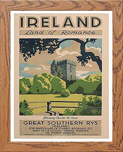 lumartos Vintage Poster Ireland Land Romance Vintage Travel Posters – Wood F – Framed Wall Art Print by Lumartos Premium Home Décor