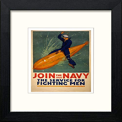 lumartos Vintage Poster Join The Navy – Black Wood Frame Wall Art – Framed Wall Art Print by Lumartos Premium Home Décor