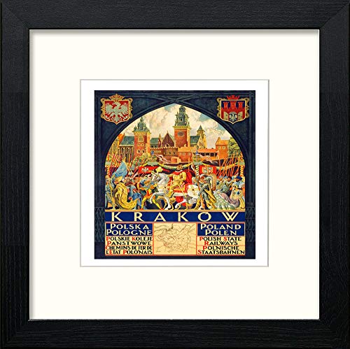 lumartos Vintage Poster Krakow Polska Poland – Black Wood Frame Wall Art – Framed Wall Art Print by Lumartos Premium Home Décor