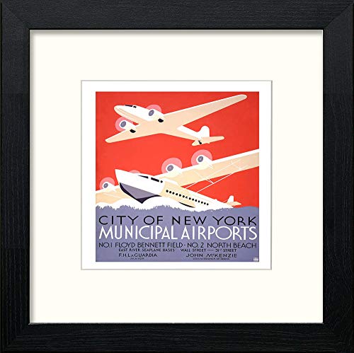 lumartos Vintage Poster New_york_municipal_airports – Black Wood Frame Wall Art – Framed Wall Art Print by Lumartos Premium Home Décor