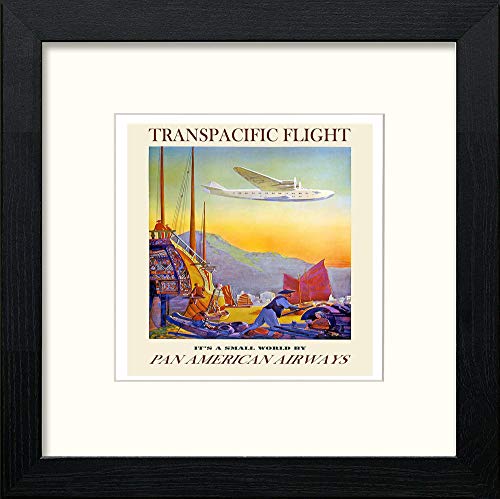 lumartos Vintage Poster Panam it�s a Small World – Black Wood Frame Wall Art – Framed Wall Art Print by Lumartos Premium Home Décor