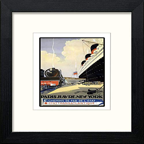 lumartos Vintage Poster Paris Havre New York – Black Wood Frame Wall Art – Framed Wall Art Print by Lumartos Premium Home Décor