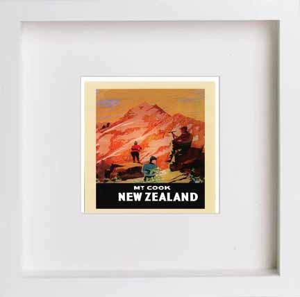 lumartos Vintage Poster Postcard Mt Cook Travel – White Frame Wall Art – Framed Wall Art Print by Lumartos Premium Home Décor