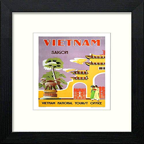 lumartos Vintage Poster Saigon 1960 Vintage Travel Square – Black Wood Frame – Framed Wall Art Print by Lumartos Premium Home Décor