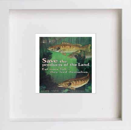 lumartos Vintage Poster Save The Products Of The Land Eat More Fish – White – Framed Wall Art Print by Lumartos Premium Home Décor