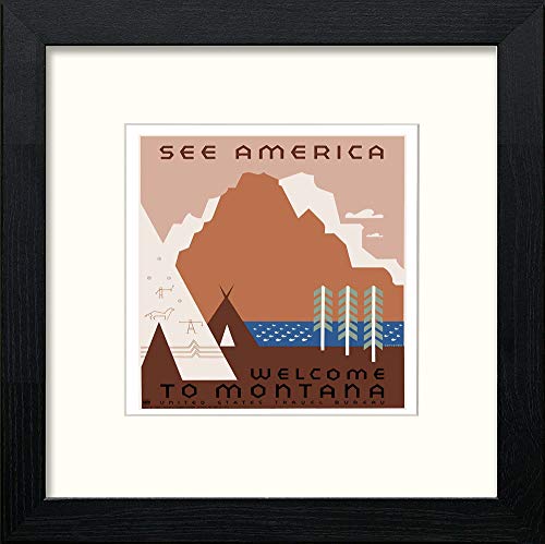 lumartos Vintage Poster See America Montana – Black Wood Frame Wall Art – Framed Wall Art Print by Lumartos Premium Home Décor