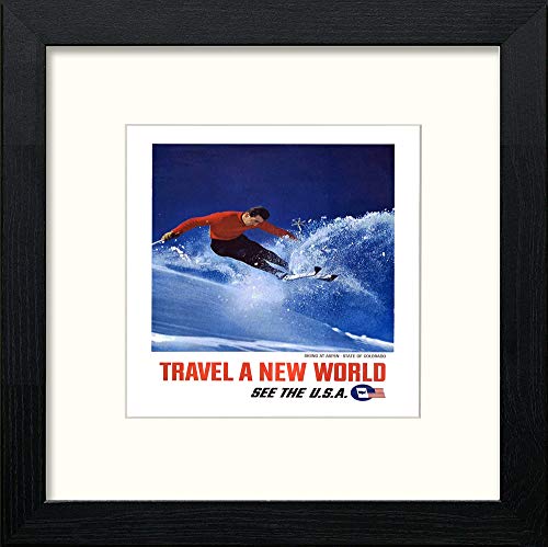 lumartos Vintage Poster Travel To A New World Aspen – Black Wood Frame Wall Art – Framed Wall Art Print by Lumartos Premium Home Décor