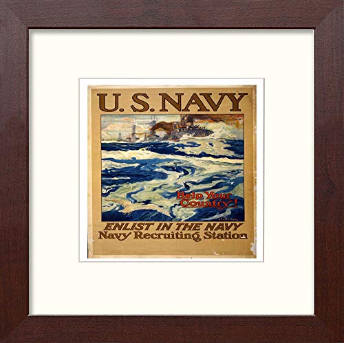 lumartos Vintage Poster Us Help Your Country. Enlist In The Navy – Light Oak – Framed Wall Art Print by Lumartos Premium Home Décor
