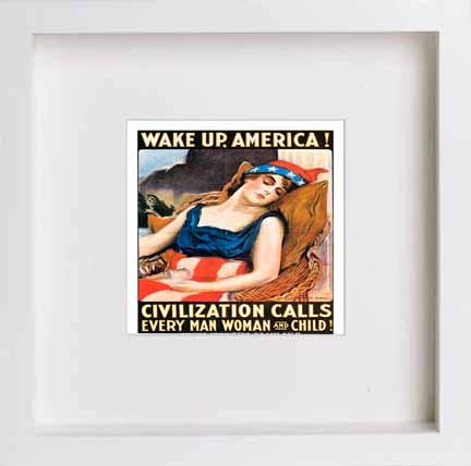 lumartos Vintage Poster Wake Up America – White Frame Wall Art – Framed Wall Art Print by Lumartos Premium Home Décor