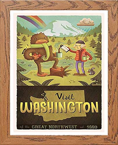 lumartos Vintage Poster Washington State Hiking Camping Nature – Wood Frame – Framed Wall Art Print by Lumartos Premium Home Décor