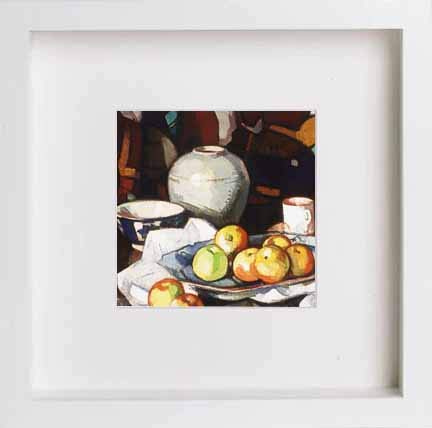 lumartos Vintage Still Life Apples And Jar – White Frame Wall Art – Framed Wall Art Print by Lumartos Premium Home Décor