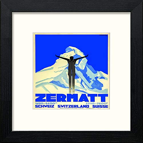 lumartos Vintage Swiss Ski Poster – Black Wood Frame Wall Art – Framed Wall Art Print by Lumartos Premium Home Décor